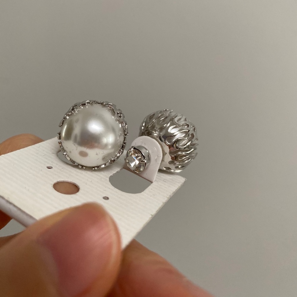 Silver and Pearl Peekaboo Earrings - Picture 2 of 4